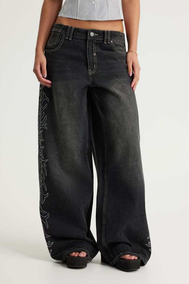 Mega Baggy Jean, CRYSTAL FLAMES BLACK