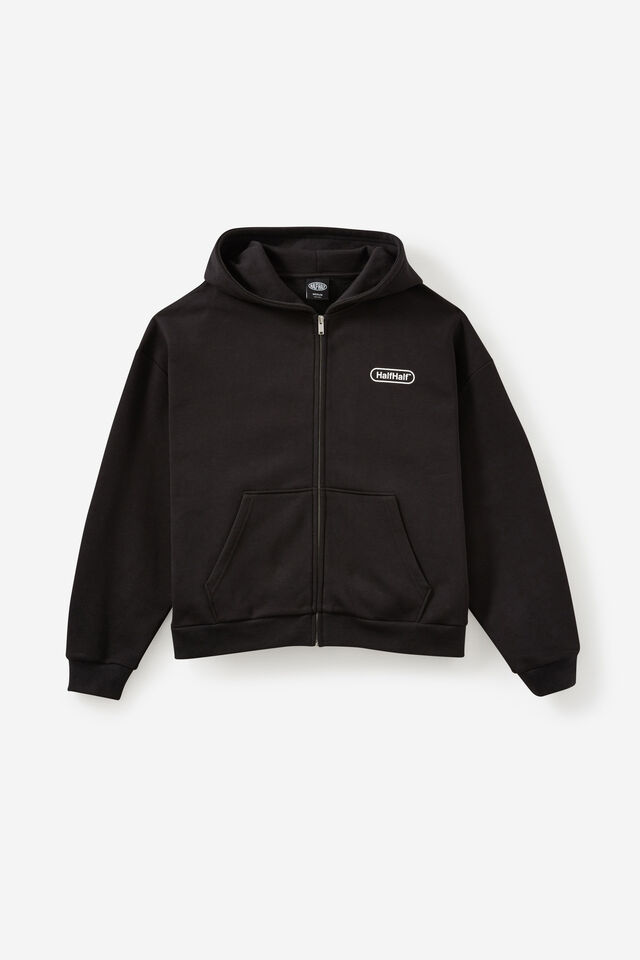 Half Half Zip Thru Hoodie, HH BLACK/WHITE PILL