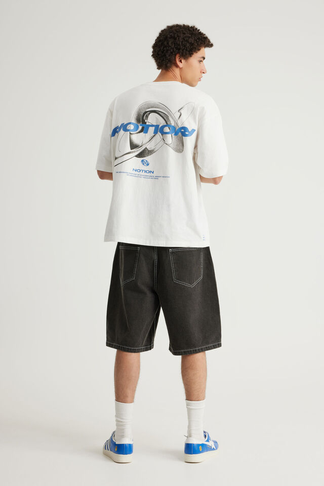 Notion Relaxed Baggy Denim Short, MUDDY BLACK/BLUE SPRAY