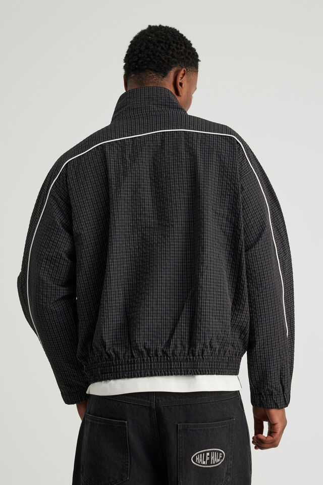 Half Half Zip Through Jacket, BLACK GRID CHECK