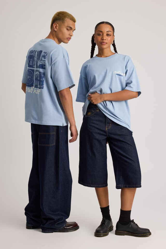 Half Half Heavyweight Box Fit Graphic Tshirt, HH BLUE MIST/HALF HALF STAMP