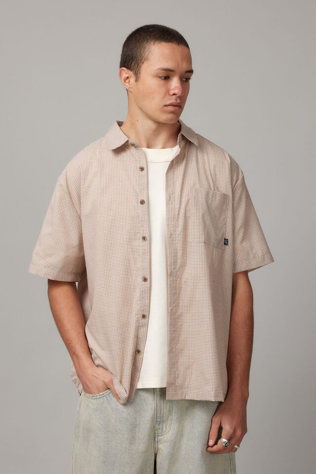 Short Sleeve Shirt, BROWN/MICRO CHECK