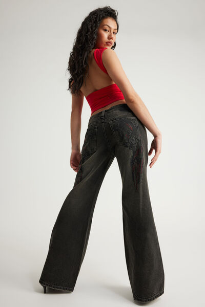 Luca Low Rise Bootleg Jean, LILLITH BLACK/ANGEL WINGS