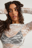 Fitted Long Sleeve Top, WHITE LACE - example image 4