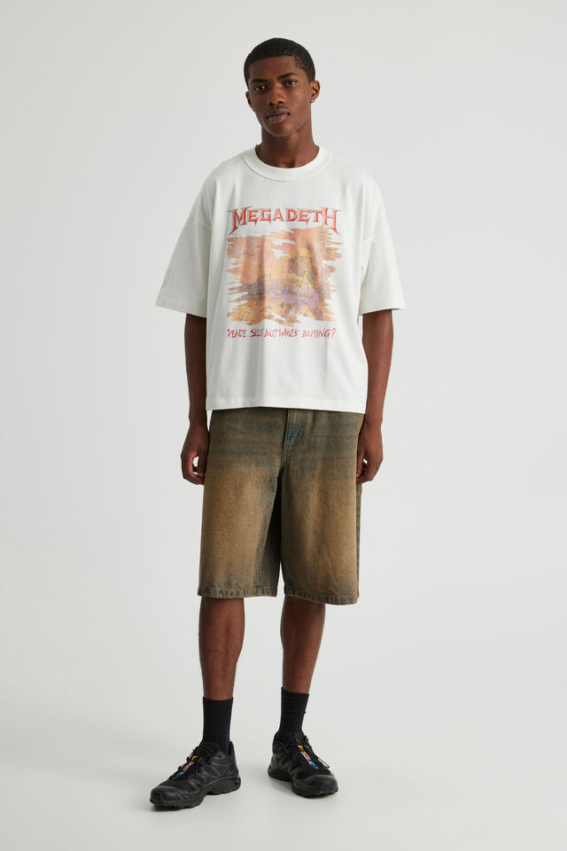 Boxy Cropped Music T Shirt, LCN MAN CLOUD/MEGADETH PEACE SELLS