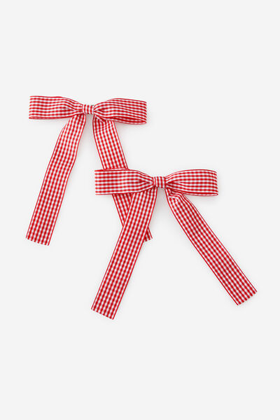 Ribbon Hair Clips 2Pk, RED GINGHAM