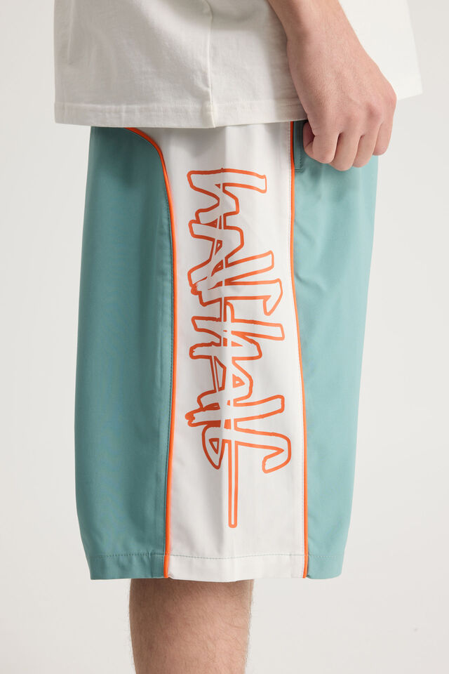 Half Half Panelled Boardshort, AQUA PEARL/MARKER SIGNATURE