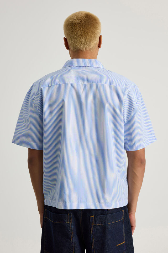Notion Boxy Cropped Short Sleeve Shirt, NOTION OVERLAY BLUE PINSTRIPE