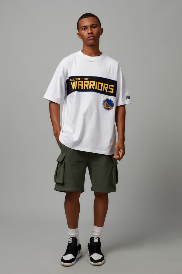 Oversized Nba Panelled T Shirt, LCN NBA WHITE PANEL/GOLDEN STATE WARRIORS