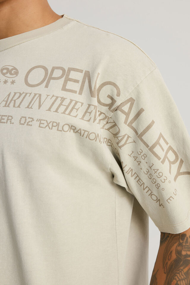 Open Gallery Box Fit Tshirt, OG WASHED PEBBLE/SLEEVE PROMO