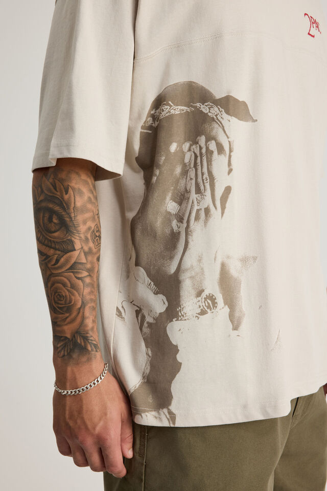 Box Fit Music Merch T Shirt, LCN BRA PEBBLE/TUPAC TONAL