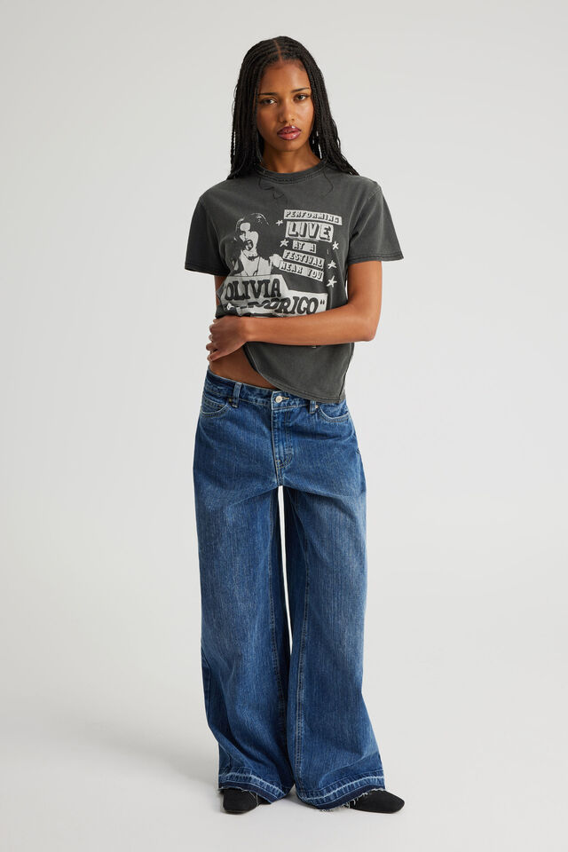 Music Merch Regular Tee, LCN BRA WASHED BLACK/OLIVIA RODRIGO LIVE