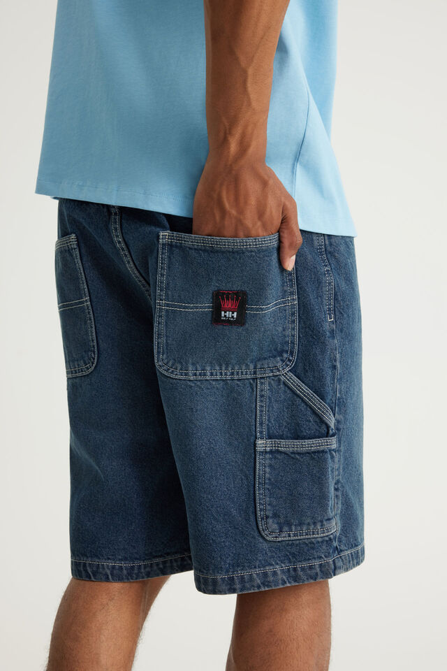 Half Half Painter Baggy Denim Short, FADED STORM