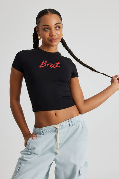 Fitted Baby Tee, BLACK/BRAT