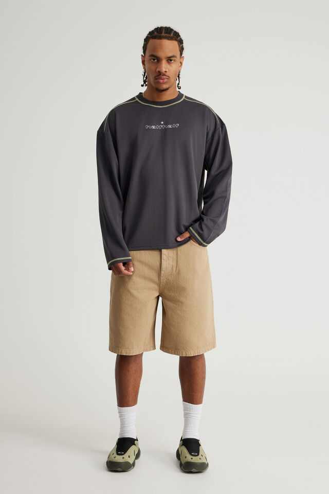 Half Half Long Sleeve Tshirt, HH SLATE/LOGO STAR