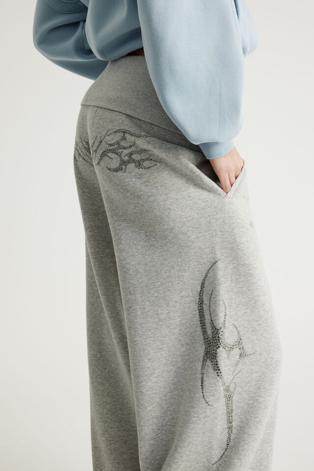 Wide Waistband Trackpant, NTN GREY MARLE/RHINESTONE CYBER