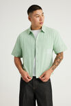 Half Half Boxy Cropped Short Sleeve Shirt, HH GREEN CHECK WHT HANDSTYLE EMB - example image 1