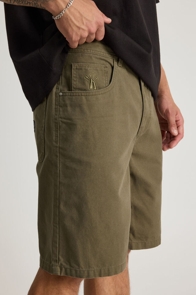 Half Half Painter Baggy Denim Short, WASHED KHAKI CANVAS