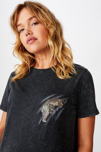 Relaxed Graphic T Shirt, WASHED BLACK/TIGER