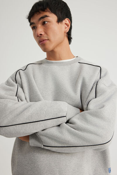 Half Half Crew, HH GREY MARLE/BLACK PIPING