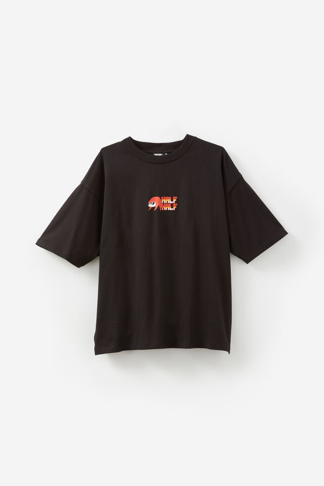 Sonic X Half Half Heavy Weight Box Fit Tshirt, LCN SEG BLACK/SONIC SPEED KNUCKLES