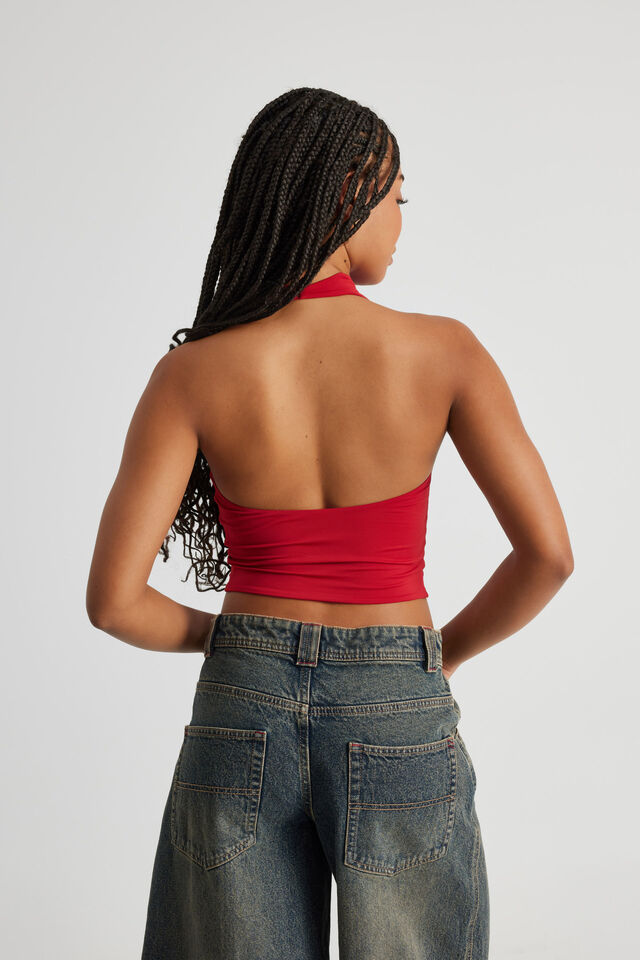 Bella Cowl Neck Halter, RED