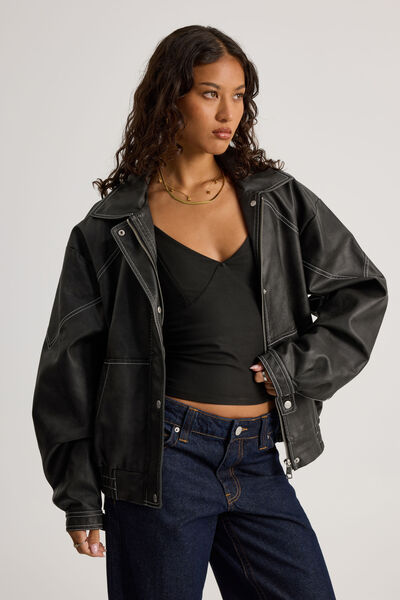 Bea Pu Bomber Jacket, WASHED BLACK