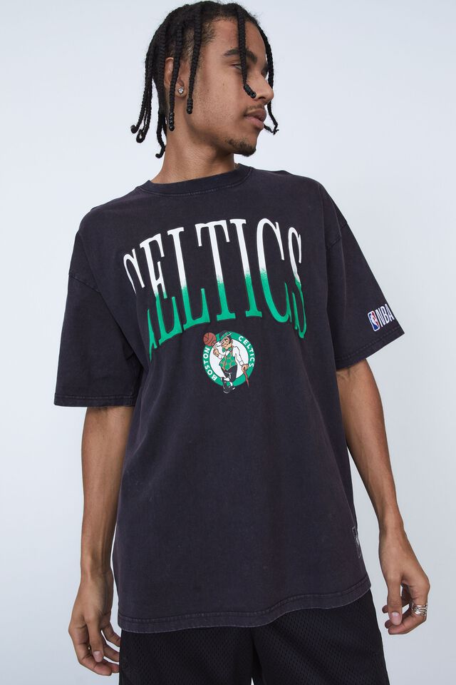 NBA Boston Celtics Oversized T Shirt, LCN NBA WASHED BLACK/CELTICS SERIF