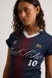 Shirred Fitted Sports Jersey, NAVY CHERRY/CLUB SOHO - alternate image 4