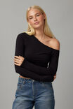 Gemma Asymmetric Long Sleeve, BLACK - alternate image 1