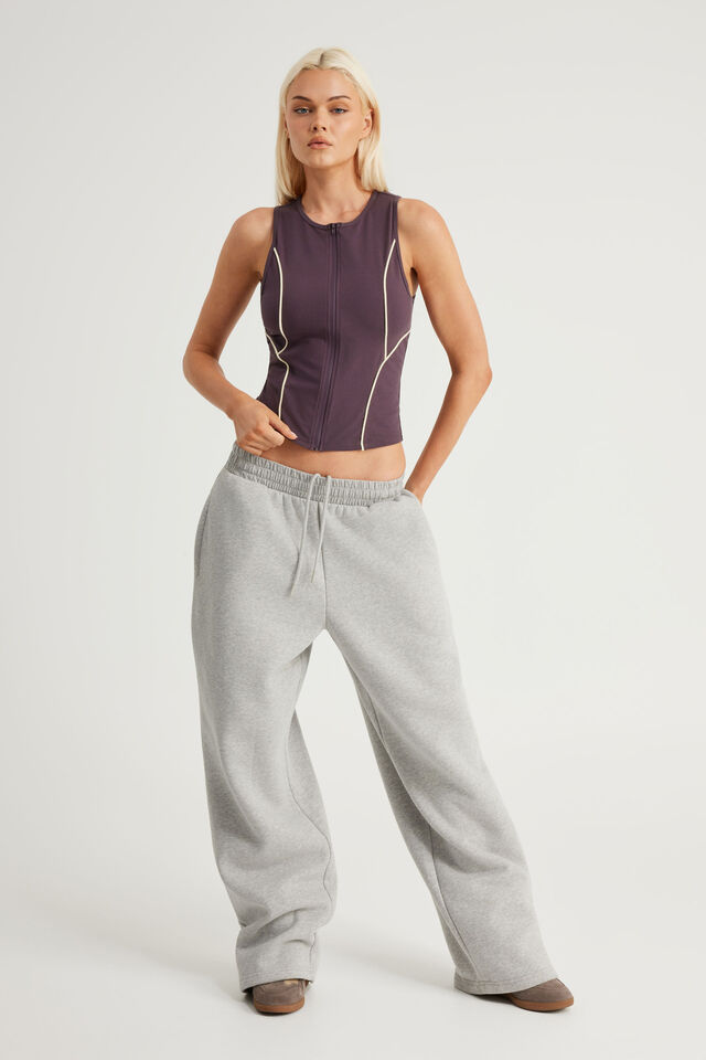 Panelled Zip Through Tank, FROZEN BERRY/BUMBLE YELLOW PIPING