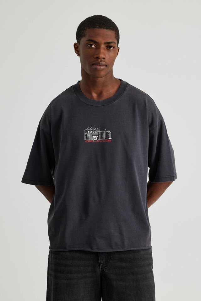 Half Half Boxy Cropped Graphic Tshirt, HH WASHED BLACK/HALF HALF FACTORY