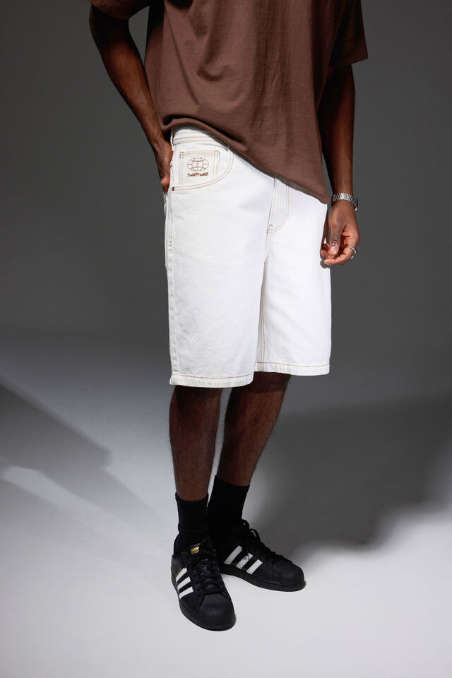 Half Half Painter Baggy Denim Short, ECRU