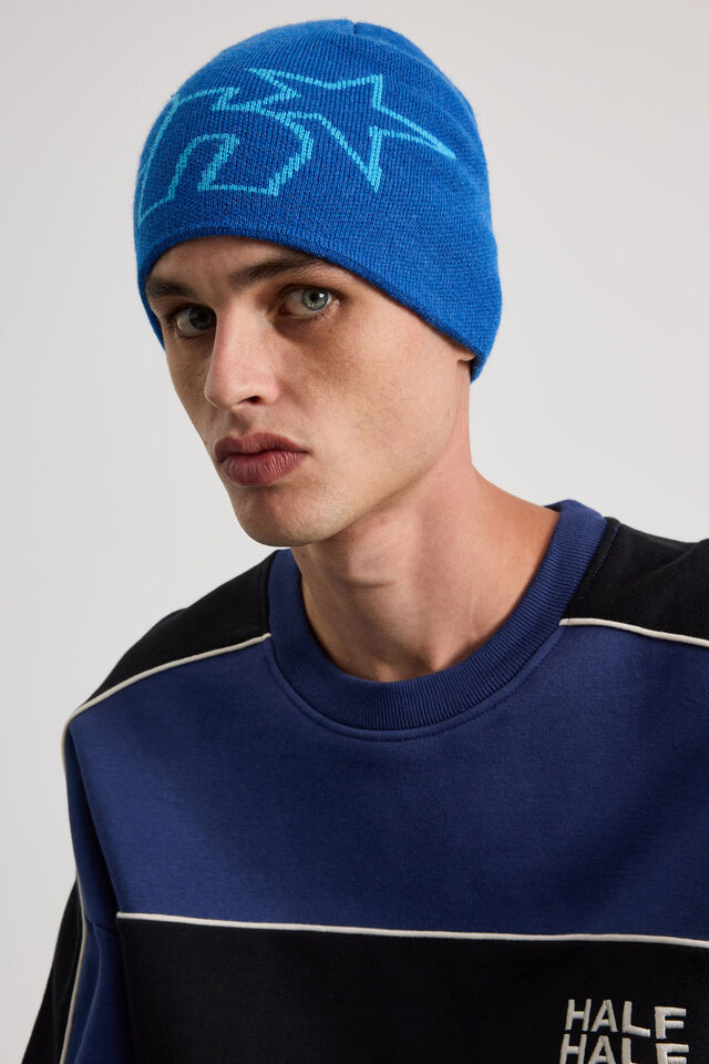 Half Half Beanie, ELECTRIC BLUE/MARINE BLUE