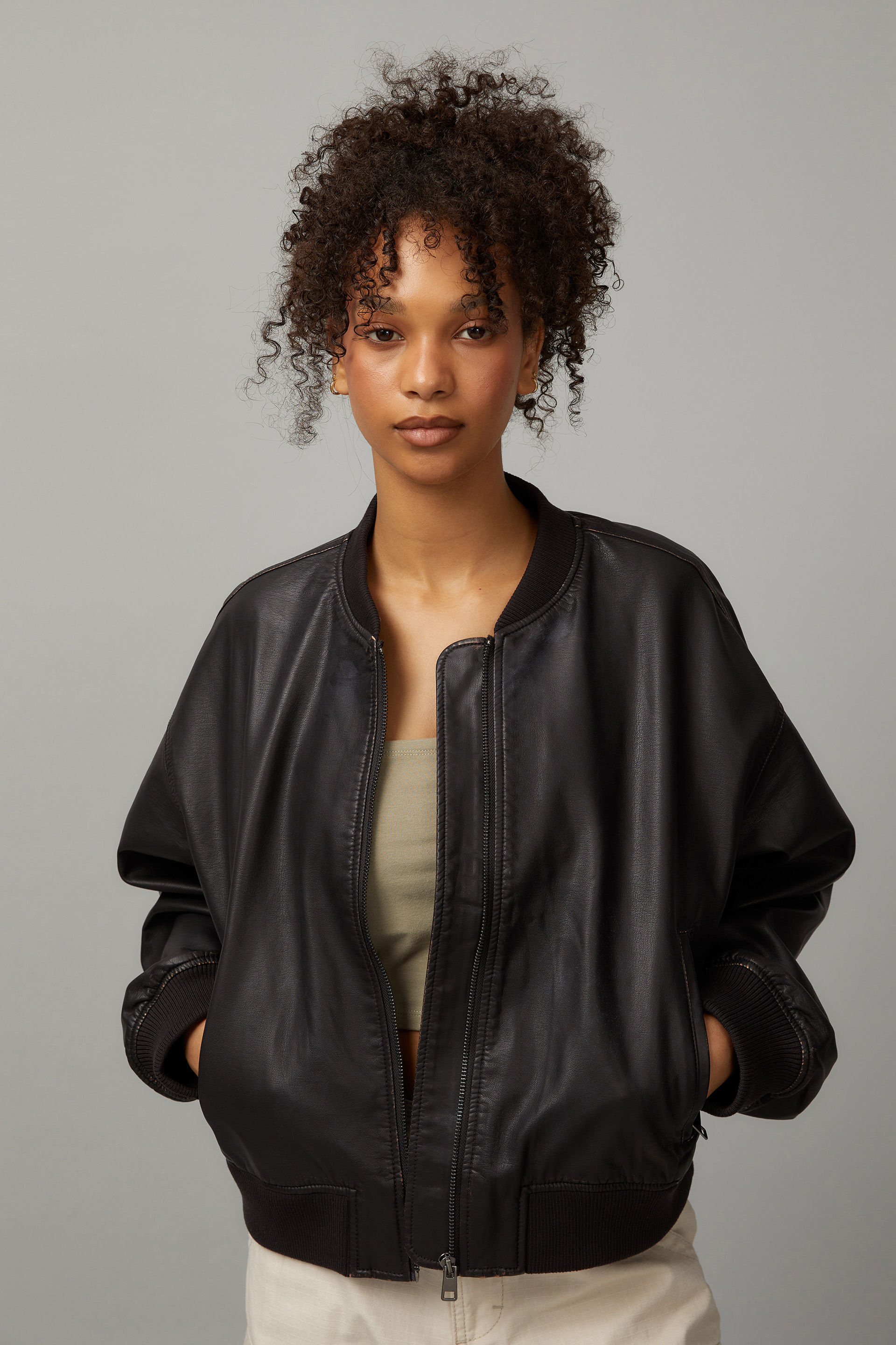 Gray bomber jacket womens top