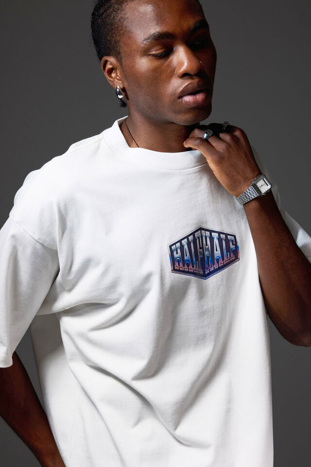 Half Half Heavyweight Box Fit Graphic Tshirt, HH CLOUD/HALF HALF CHROME