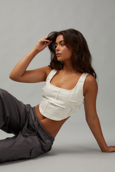 Denim Patchwork Corset, ECRU