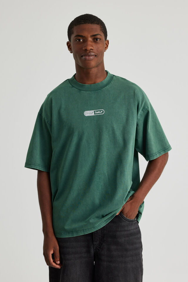 Half Half Heavyweight Box Fit Graphic Tshirt, HH WASHED GREEN/HALF HALF PILL