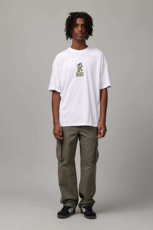 Half Half Oversized T Shirt, WHITE/HALF HALF CAVEMAN