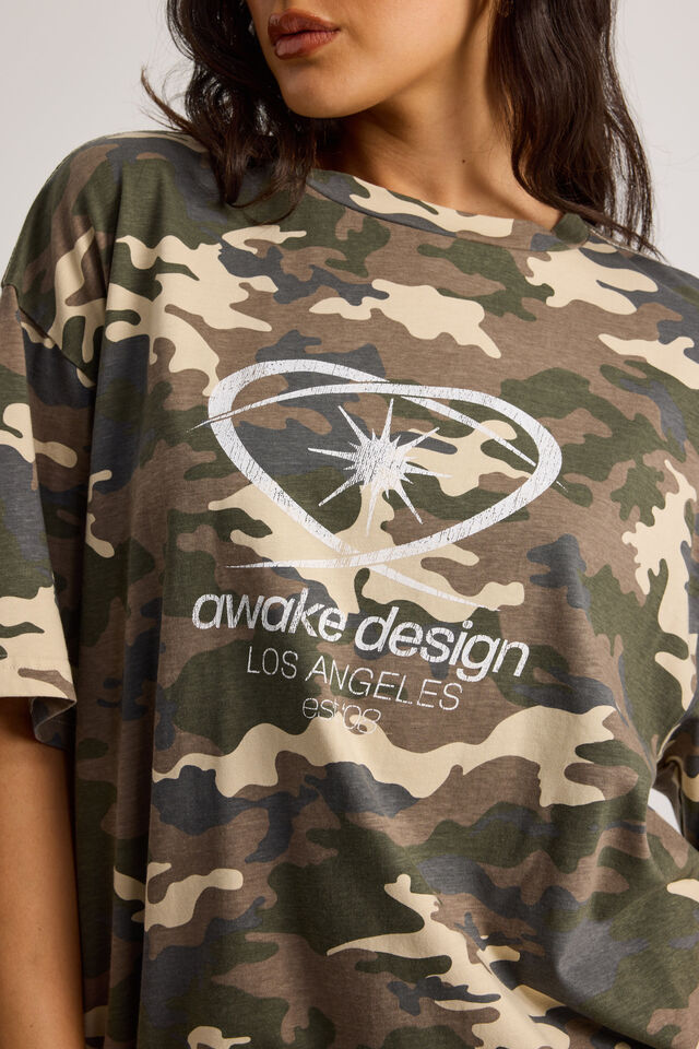Oversized Graphic Tee, WASHED TRAD CAMO/AWAKE
