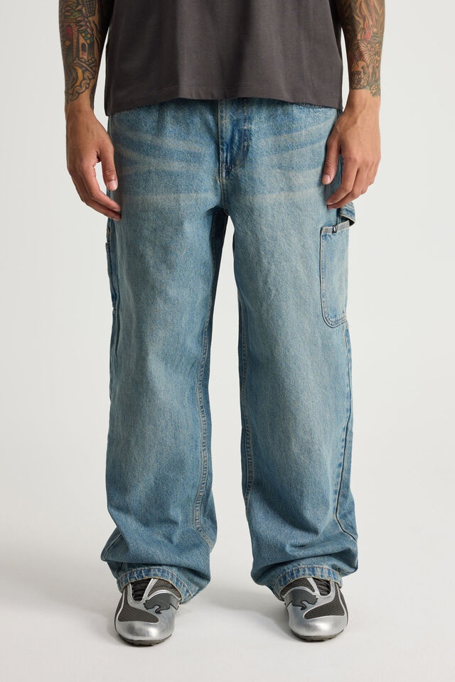 Half Half Baggy Painter Jean, NIAGARA BLUE