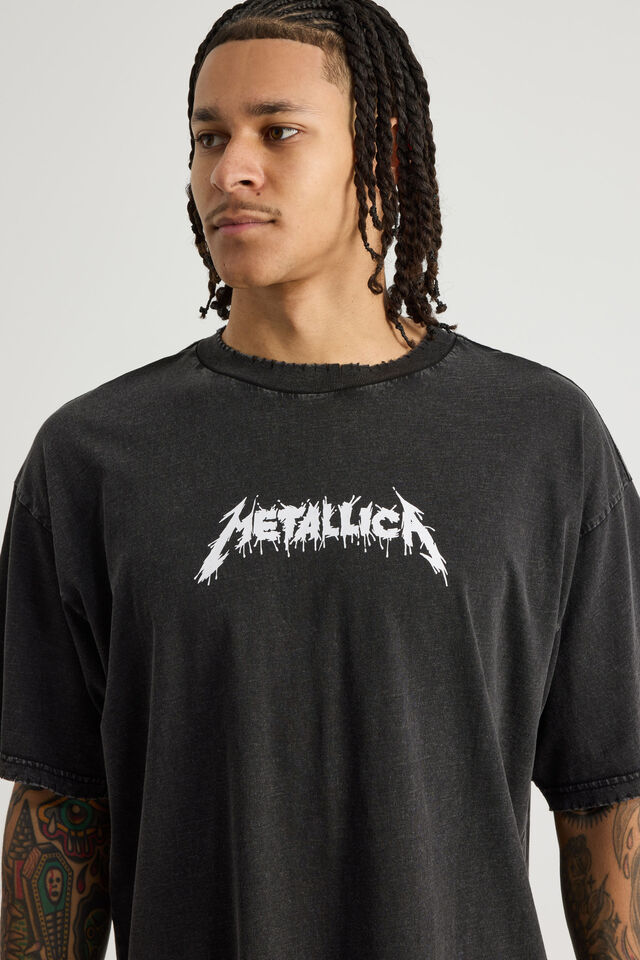 Box Fit Music Merch T Shirt, LCN PRO WASHED BLACK/METALLICA CLASSIC