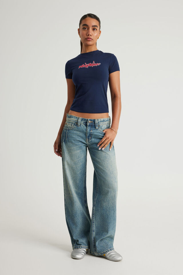 Fitted Graphic Tee, WASHED NAVY/NTN WORD MARK