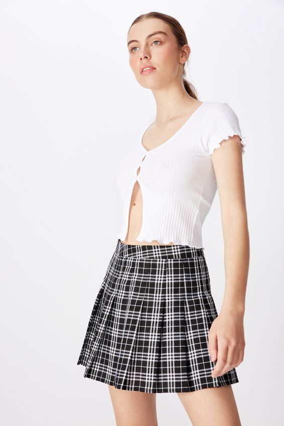 Pleated Skirt 2, BLK/WHITE CHECK
