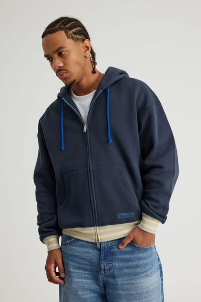 Open Gallery Zip Thru Hoodie, OG SEAL/DAPHODIL STRIPE