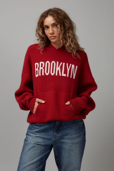 Oversized Jacquard Knit Hoodie, SCOOTER/BROOKLYN