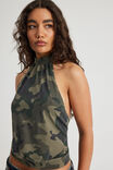 High Neck Backless Halter Top, WASHED BUSH CAMO - alternate image 4