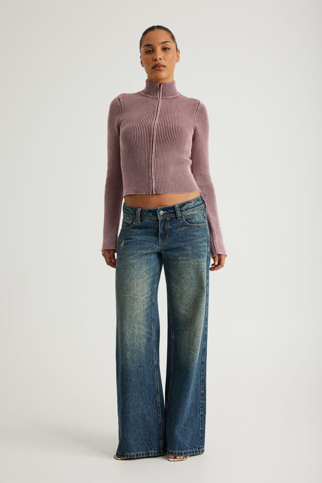 Knit Zip Through, WASHED PUNK PURPLE
