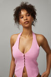 Split Front Knit Halter Top, BUBBLEGUM PINK - alternate image 2