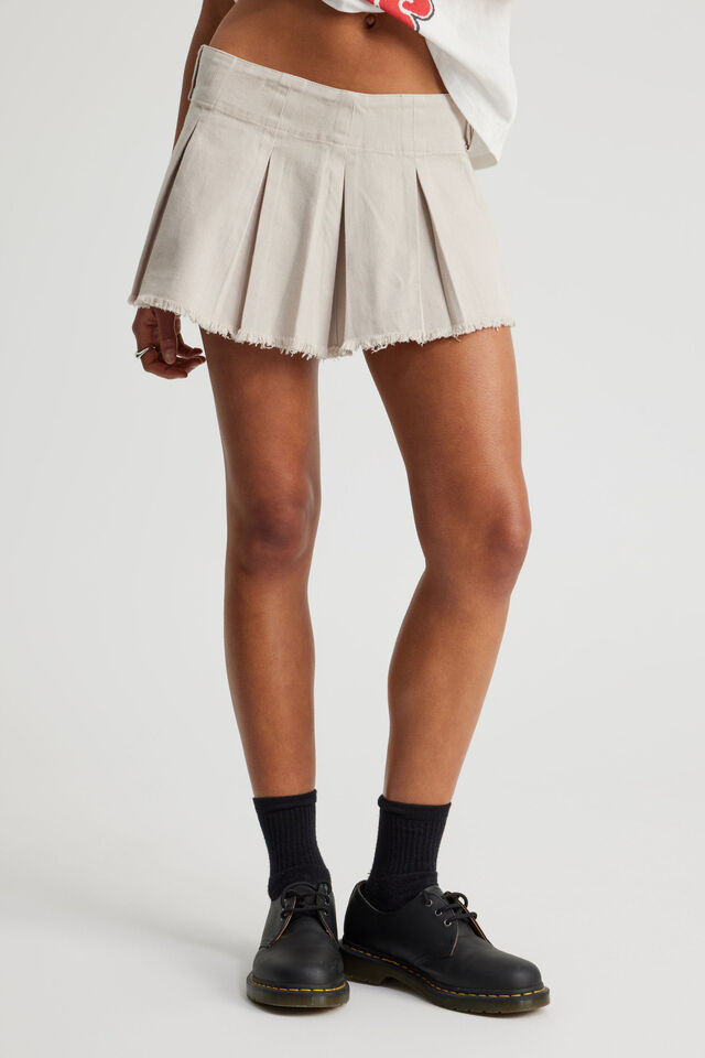 Miss 2000 S Lowrise Twill Pleated Skirt, PEBBLE